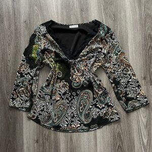 NICOLA Black and Green Paisley Blouse